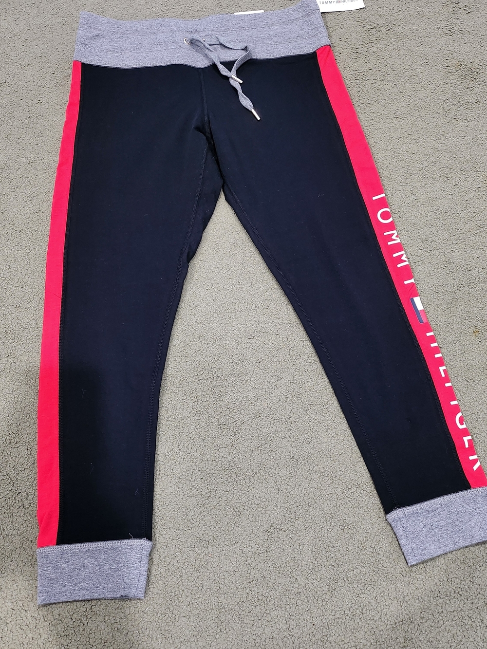 Tommy Hilfiger Women's Black Leggings with Red Logo Tape